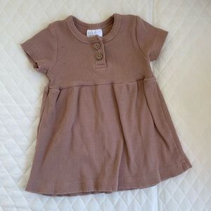 Mebie Baby Dusty Rose Short Sleeve Button Ribbed Organic Cotton Dress